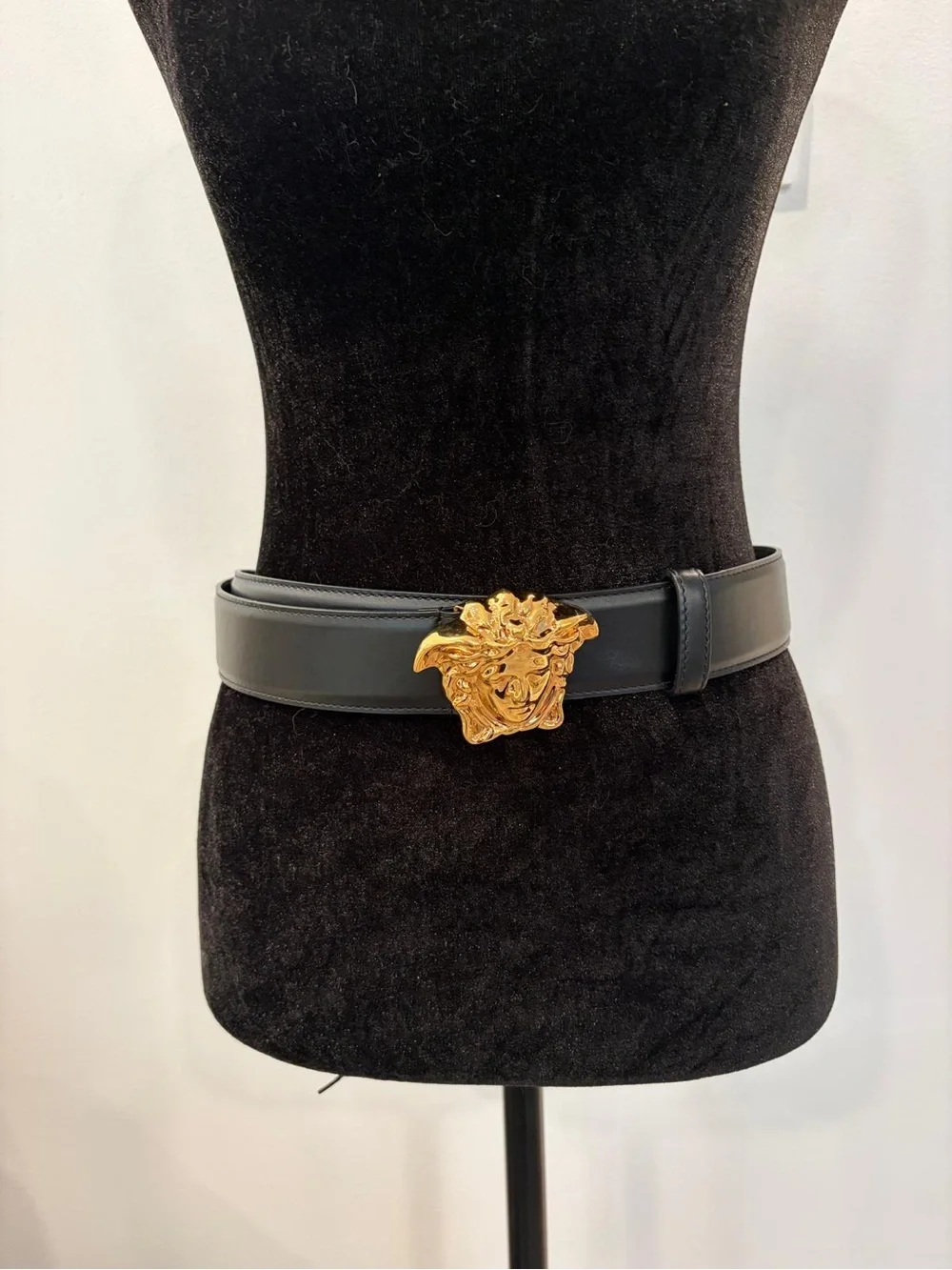 Versace Black Leather Belt with Gold Medusa Buckle